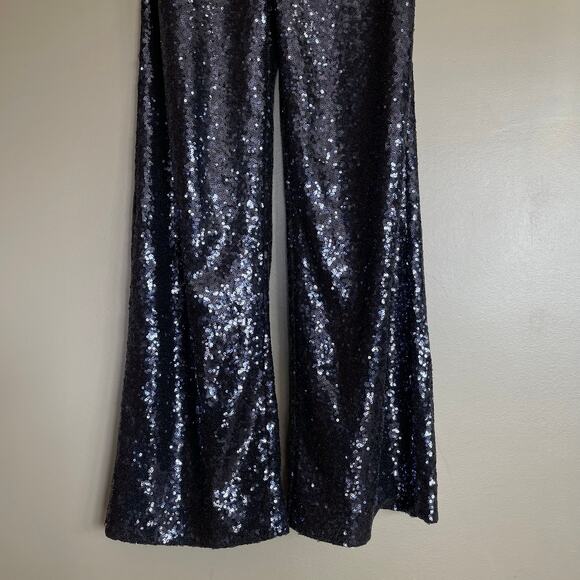 Saloni Aurelie Jumpsuit Blue Sequin Strapless Wide Leg Size 2 Sexy Chic Dressy - Picture 8 of 16